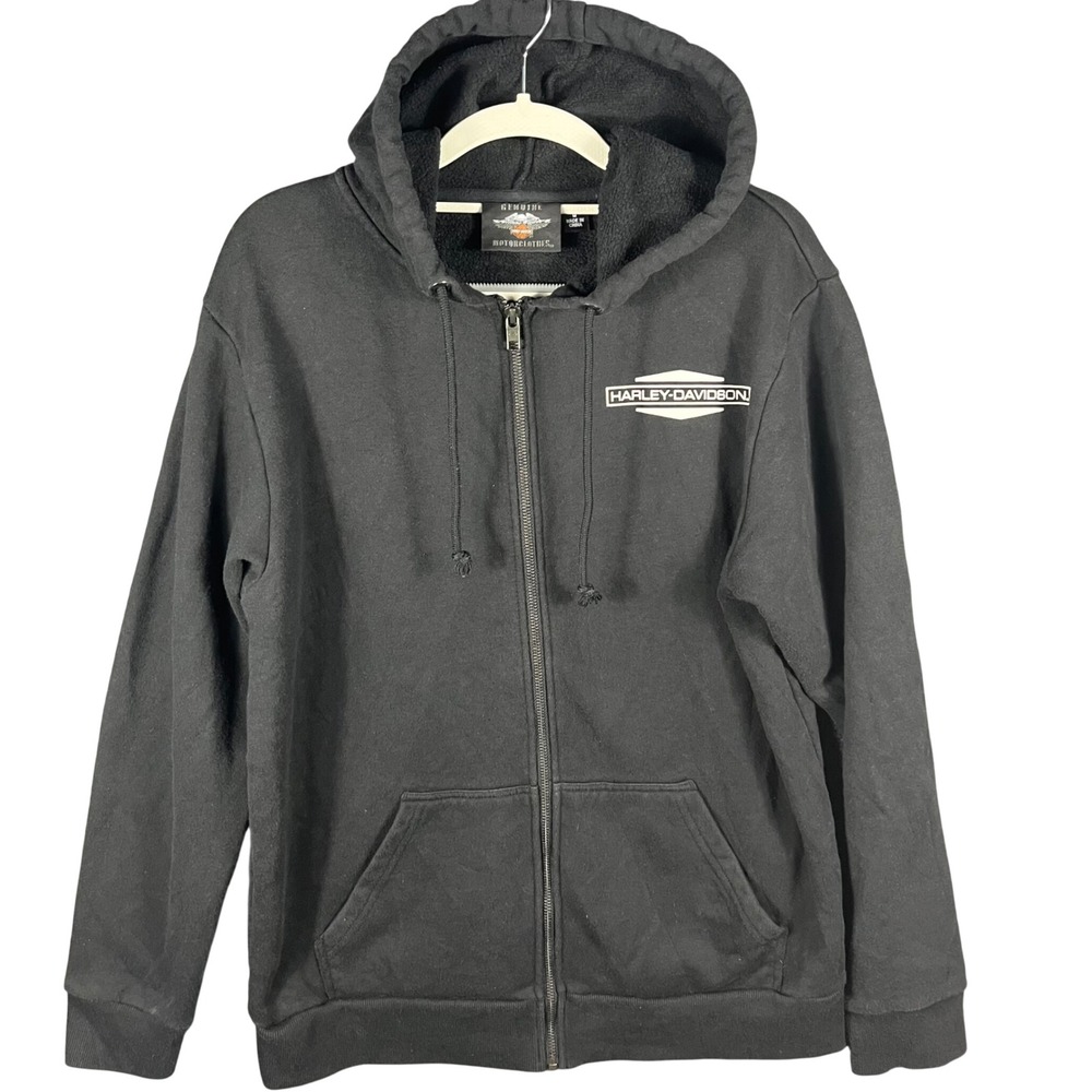 Harley-Davidson Full Zip Hoodie Mens Medium Black Logo Fleece Lined Biker